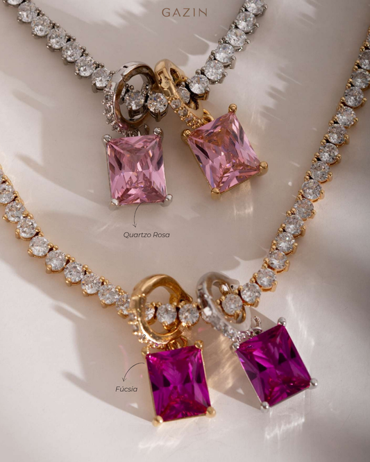 Pingente Quartzo Rosa e Fúcsia