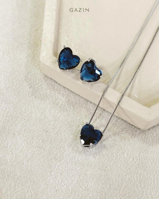 Conjunto Coração Zircônia Azul