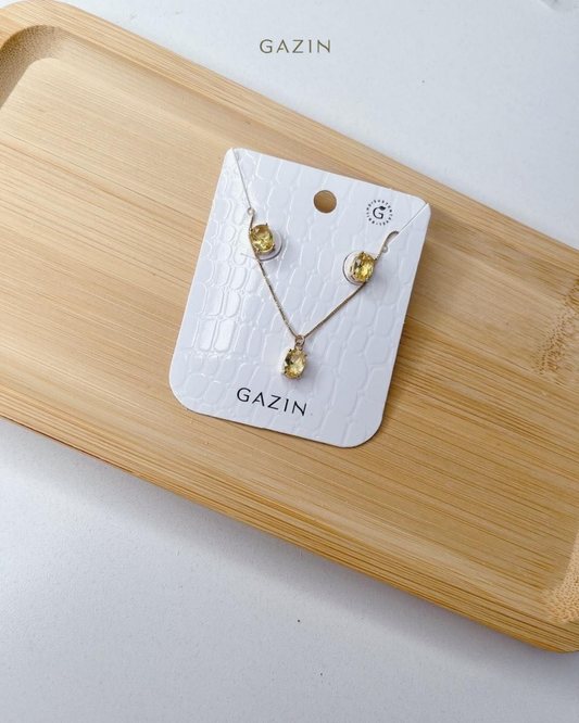 Conjunto Oval Zircônia Citrino